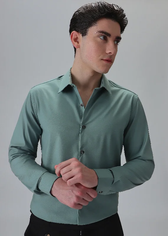 Men's Checkered Shirts for a Retro FeelMelange Green Wrinkle Free Shirt