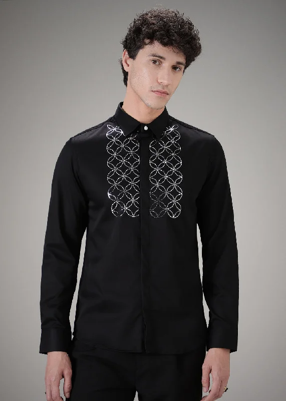 Men's Solid-Color Button-Down Shirts for VersatilityConcentric Black Designer Shirt Men's Solid-Color Button-Down Shirts for VersatilityConcentric Black Designer Shirt