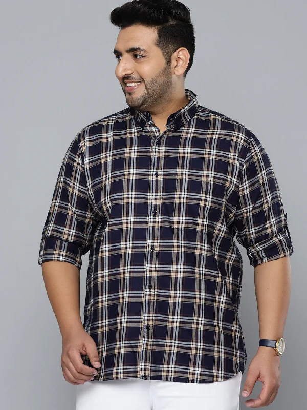 Men's Logo T-Shirts for Brand RepresentationMen Navy Blue Smart Slim Fit Checked Casual Shirt
