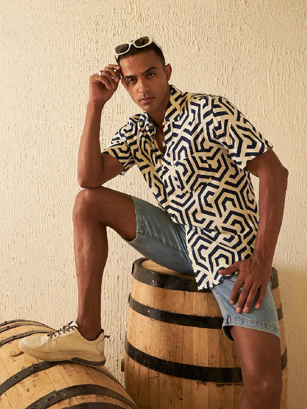 Men's Pocket T-Shirts for Added FunctionalityDENNISON Men Cream-coloured Block Printed Shirt
