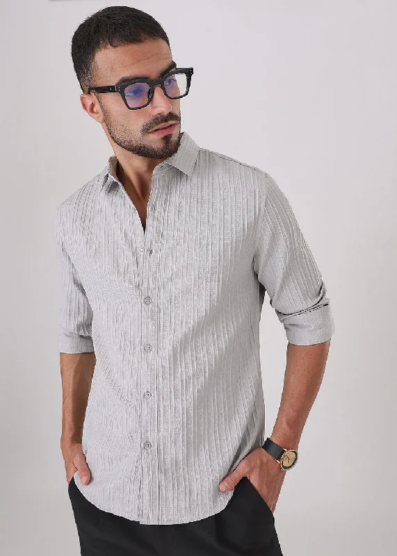 Men's Regular-Fit Shirts for a Classic FitLight Grey Self Striped Shirt