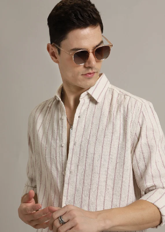 Men's Wingtip-Collar Shirts for a Classic TouchLavender Stripe Textured Shirt