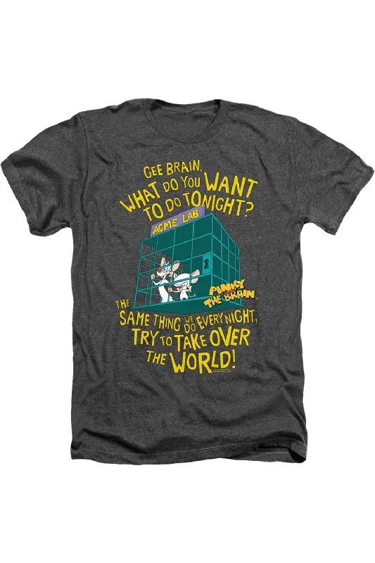 Men's Shirts with Ruffled HemlinesPinky And The Brain The World Adult Heather Tee / T-Shirt Men's Shirts with Ruffled HemlinesPinky And The Brain The World Adult Heather Tee / T-Shirt