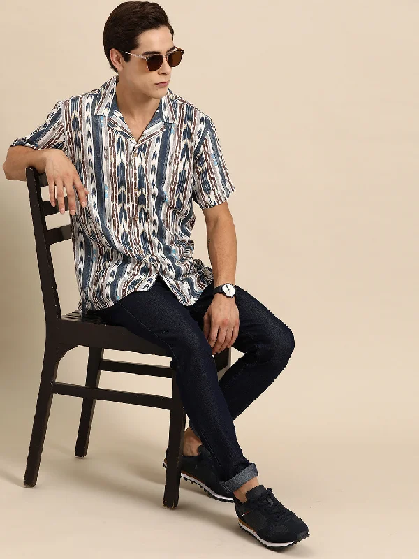 Men's Color-Blocking Shirts for a Statement LookDENNISON Men Blue Block Printed Shirt