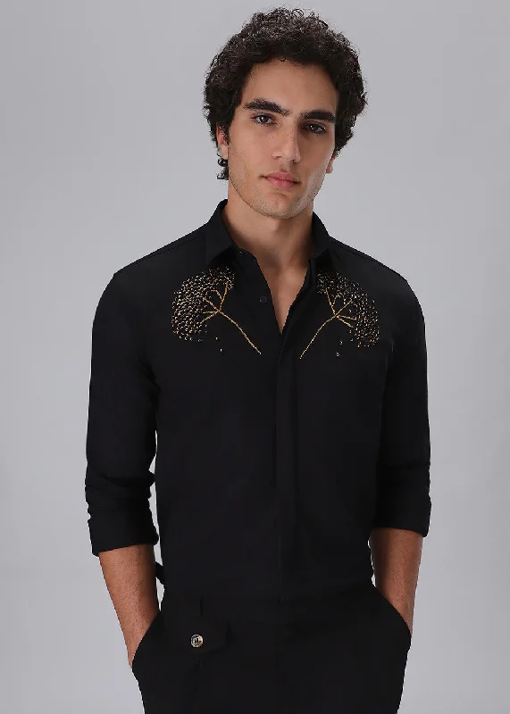 Men's Layering Shirts for Seasonal TransitionsHand Embroidered Black Designer Shirt