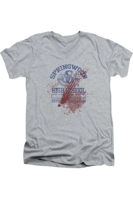 Men's Shirts with French CuffsNightmare On Elm Street Springwood High Victim Short Sleeve Adult V Neck Premium Cotton Tee / T-Shirt Men's Shirts with French CuffsNightmare On Elm Street Springwood High Victim Short Sleeve Adult V Neck Premium Cotton Tee / T-Shirt