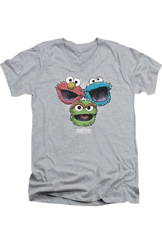 Men's Three-Quarter Sleeved TopsSesame Street Halftone Heads Short Sleeve Adult V Neck Premium Cotton Tee / T-Shirt Men's Three-Quarter Sleeved TopsSesame Street Halftone Heads Short Sleeve Adult V Neck Premium Cotton Tee / T-Shirt