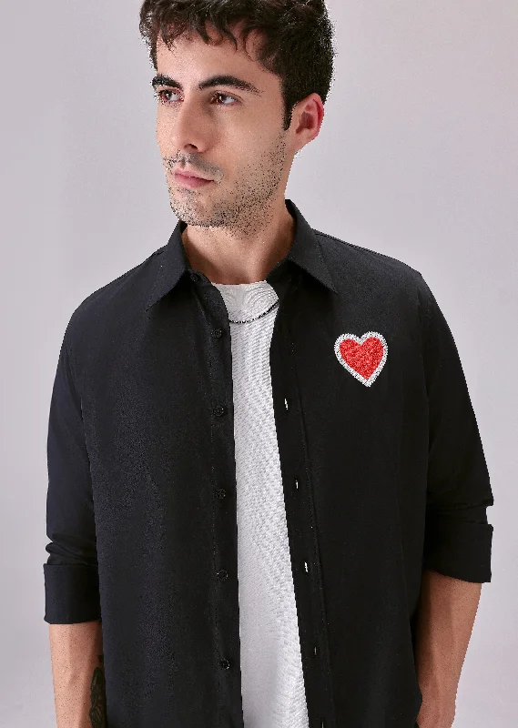Men's Wrinkle-Free Shirts for Easy CareValentine Heart Black Designer Shirt