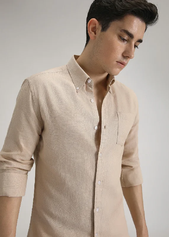 Men's Patterned Dress Casual Shirts for Smart-Casual EventsDark Beige Cotton Linen Shirt