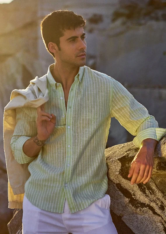 Men's Breathable Shirts for Warm ClimatesGreen Stripe Linen Shirt