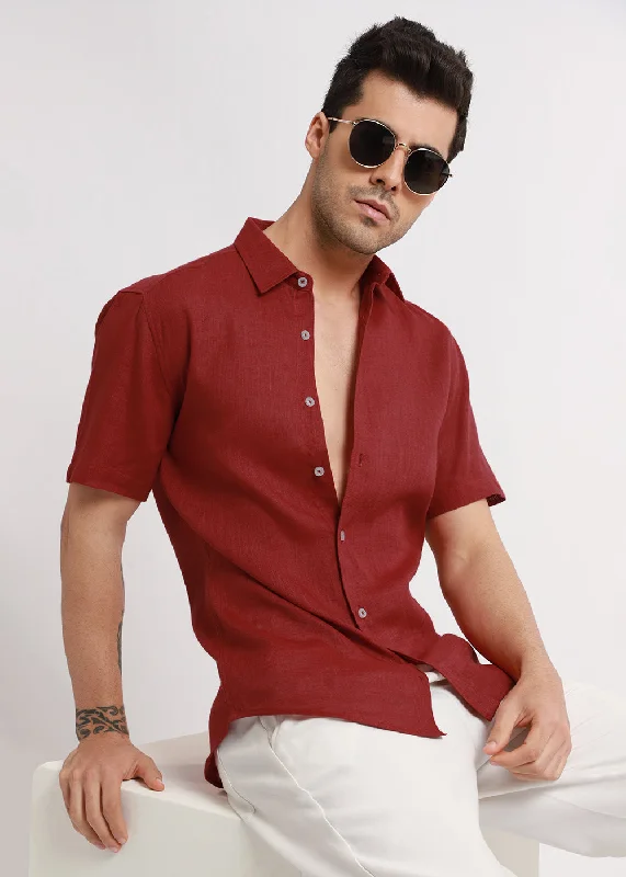 Men's Pocket T-Shirts for Added FunctionalityBatiste Red Linen Shirt