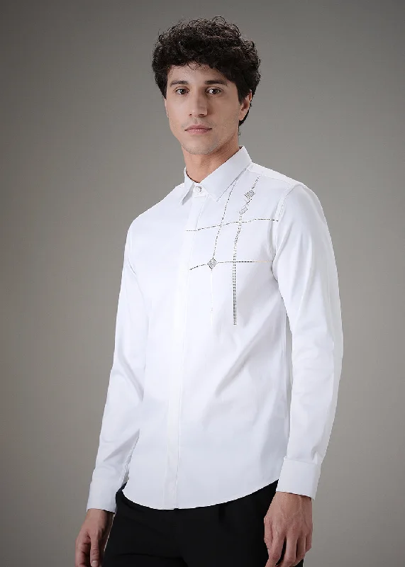 Men's Minimalist Shirts for a Clean LookPlaid Diamond White Designer Shirt