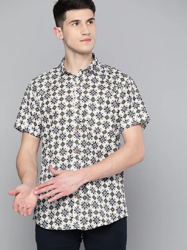 Men's Geometric Print Shirts for a Modern TwistDENNISON Men White & Black Block Printed Shirt