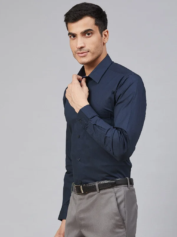 Men's Pattern-Play Shirts for a Fun TwistMen Navy Blue Smart Slim Fit Water  Stain Repellent Solid Formal Shirt