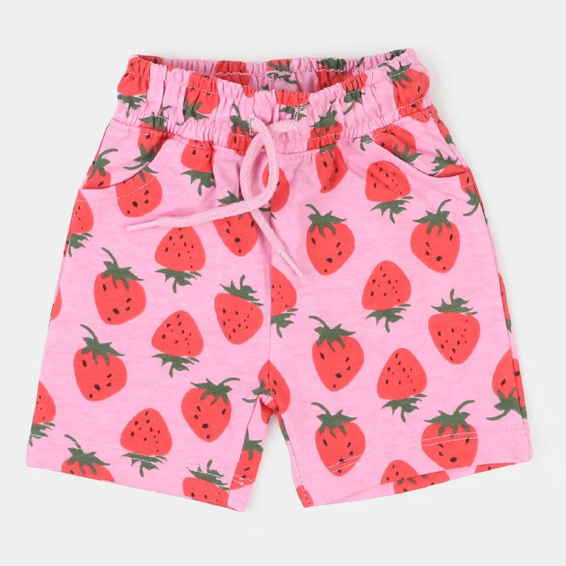 Men's Pants with Button-Down PocketsInfant Girls Knitted Terry Short Strawberry - Pink