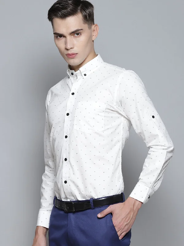 Men's Easy-Care Shirts for Busy LifestylesMen White Smart Slim Fit Opaque Printed Formal Shirt