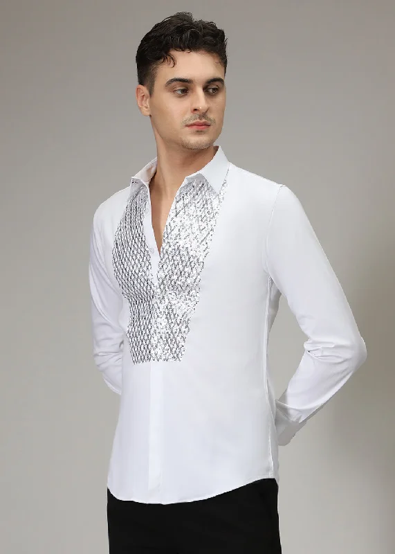 Men's Checked Short-Sleeve Shirts for Summer FunWhite Sequence Designer Shirt