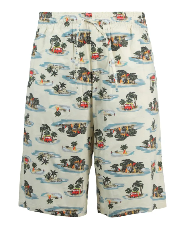 Men's Pants with Adjustable CuffsHawaiian Print Cotton Shorts