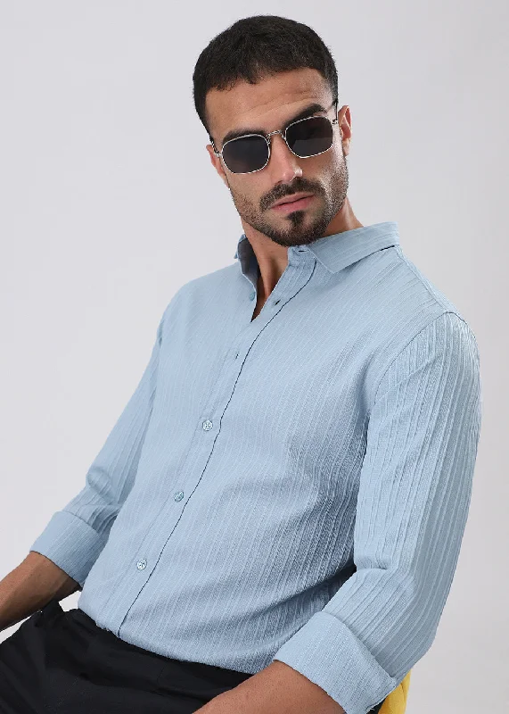 Men's Skinny-Fit Shirts for a Trendy LookPastel Blue Self Striped Shirt