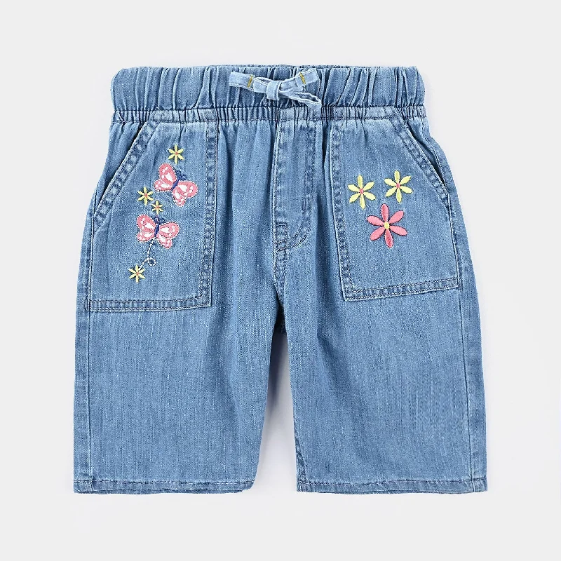 Men's Pants with Slant PocketsGirls Denim Short Butterfly-Ice Blue
