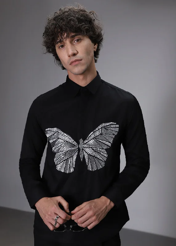 Men's Versatile Dress Shirts for Multiple OccasionsFlappers Black Designer Shirt