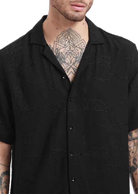 Men's Stain-Resistant Shirts for Mess-Free WearCarbon Black Embroidered Shirt