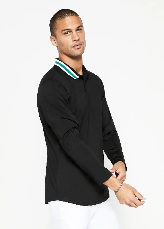 Men's Shirts with CollarsVarsity Striped Collar Polo | Black w/Green Tipping