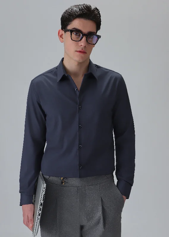 Men's Spread-Collar Shirts for a Bold StatementMelange Dark Blue Wrinkle Free Shirt