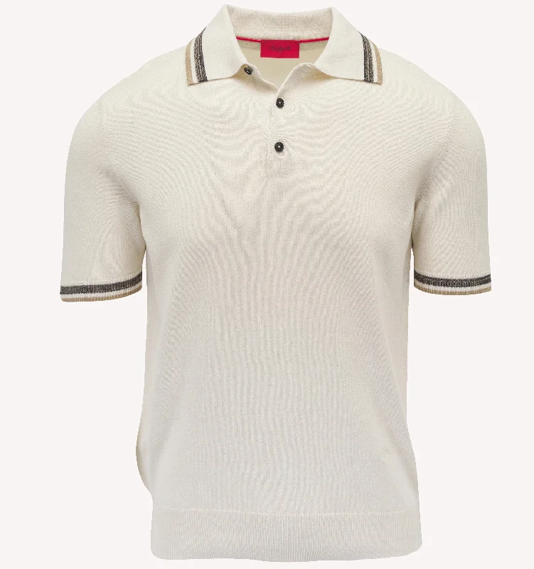 Men's Shirts with Moisture-Wicking FabricIsaia Knit Edge Polo in Cream