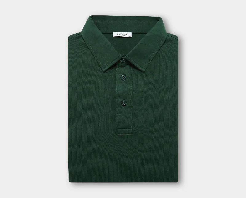 Men's Shirts with Geometric PatternsRacing Green Long Sleeve Polo Shirt