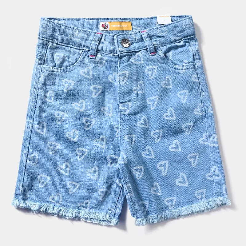 Men's Elastic-Waisted Pants for Easy MovementGirls Denim rigid Short Hearts-Ice Blue
