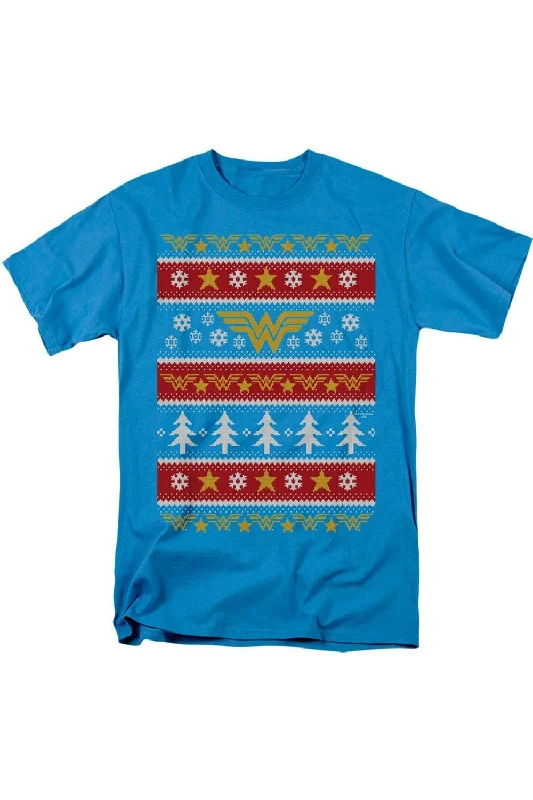 Men's Shirts with Pleated HemlinesDC Comics Wonder Woman Wonder Woman Christmas Sweater Short Sleeve Adult Tee / T-Shirt Men's Shirts with Pleated HemlinesDC Comics Wonder Woman Wonder Woman Christmas Sweater Short Sleeve Adult Tee / T-Shirt