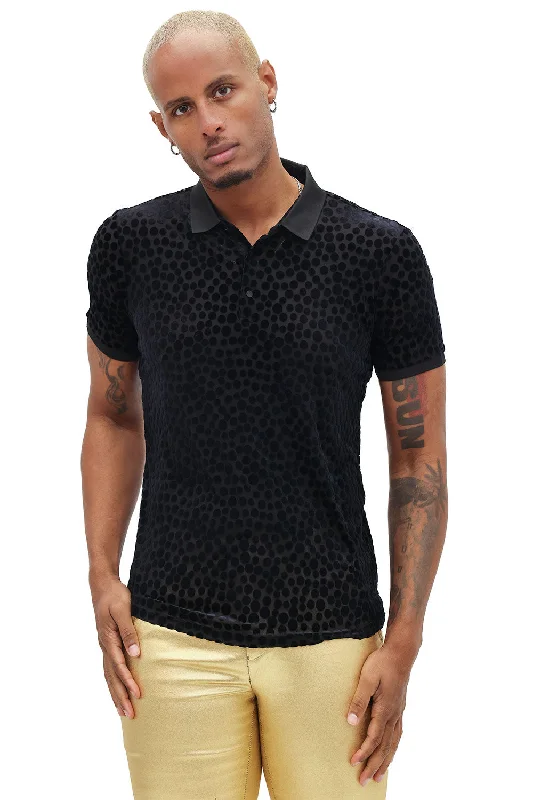 Men's Shirts with Barrel CuffsPolka Velvet Polo Shirt