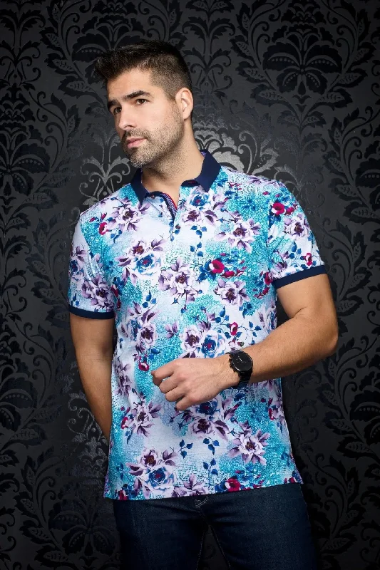Men's Shirts with Patchwork SleevesAU NOIR | Polo | Aragon White/Turquoise