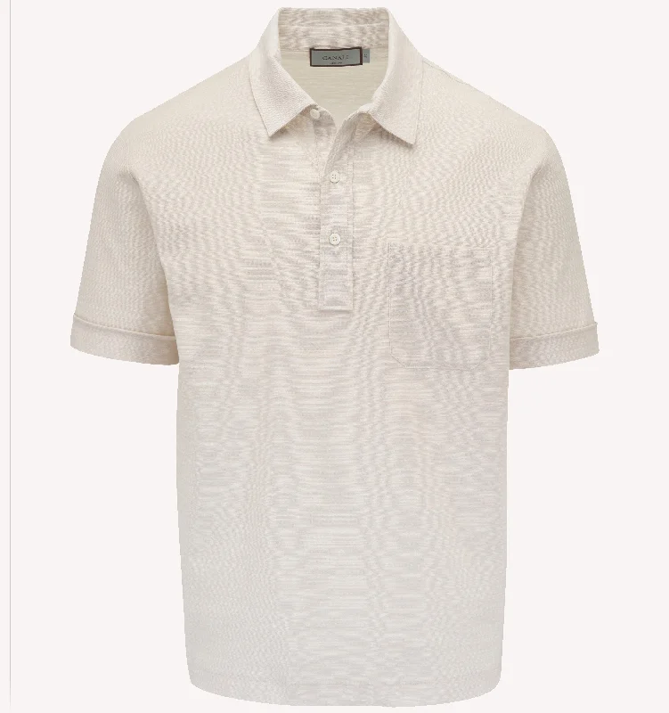 Men's Shirts with Lace-Up HemlinesCanali Melangé Stripe Polo in Cream
