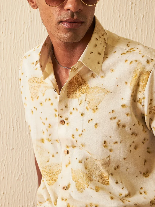 Men's Hawaiian Print Shirts for Luau PartiesDENNISON Smart Regular Fit Conversational Printed Spread Collar Hemp Casual Shirt