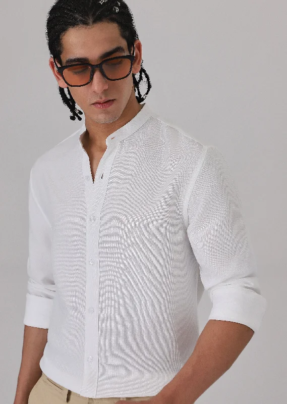 Men's Dressy Casual Shirts for Smart-Casual EventsWhite Mandarin Collar Shirt