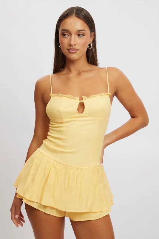 Yellow Playsuit Lace Detail
