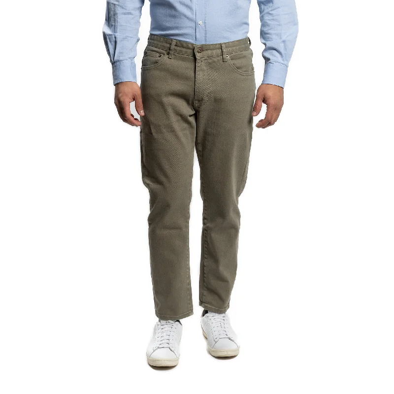 Men's Pants with Functional PocketsTravel Jeans Standard Fit - Olive