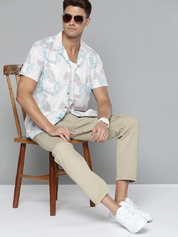 Men's Stain-Resistant Shirts for Mess-Free WearDENNISON Men White Smart Slim Fit Floral Printed Casual Shirt