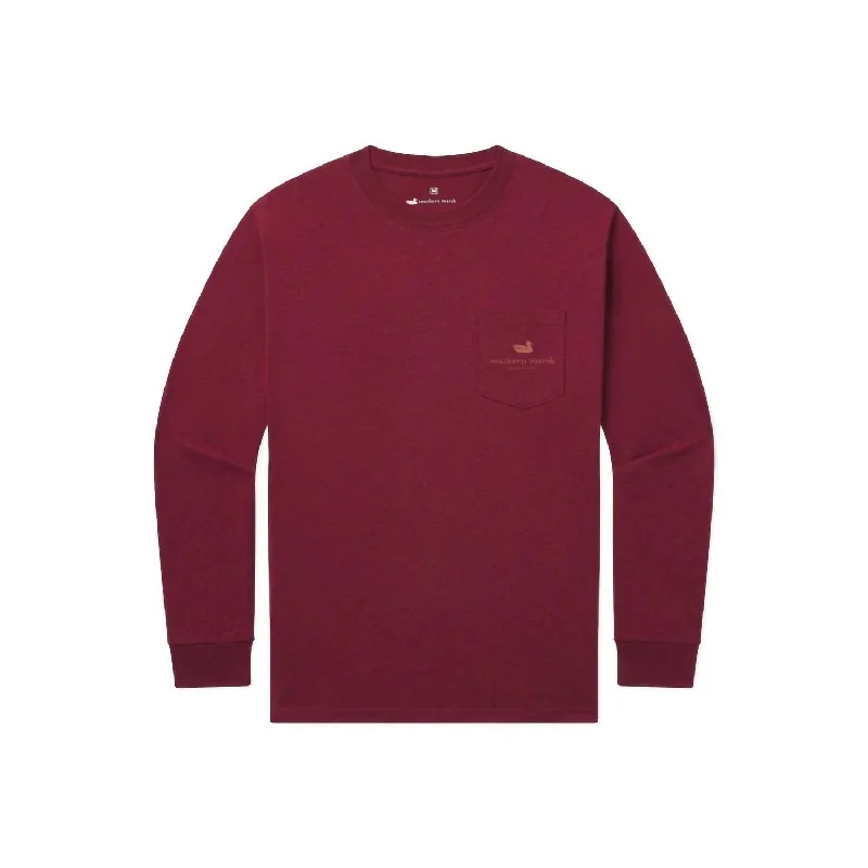 Men's Shirts with Zippered PocketsUnisex Cowboy Badge Long Sleeve Tee In Washed Sangria Men's Shirts with Zippered PocketsUnisex Cowboy Badge Long Sleeve Tee In Washed Sangria