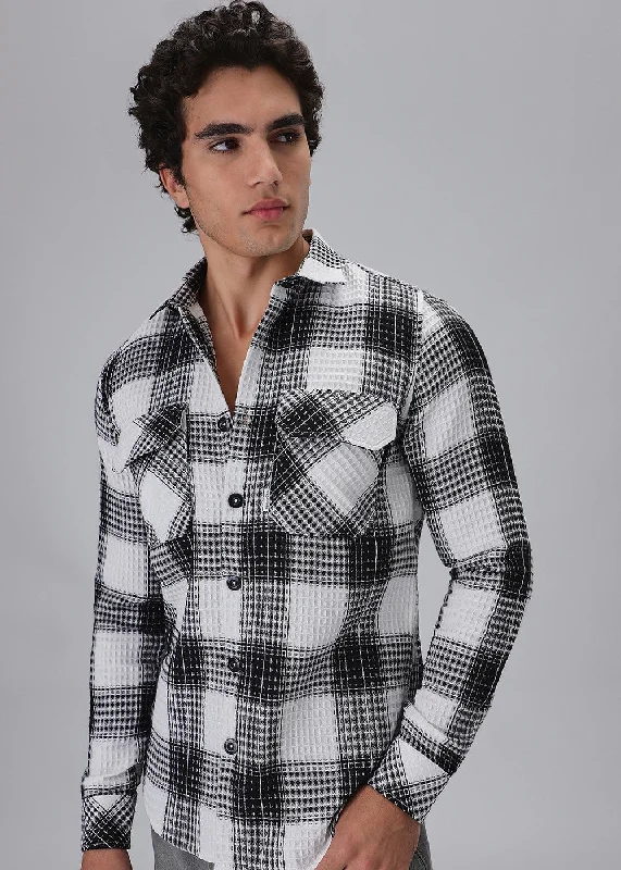 Men's Unique Dress Shirts for a Statement LookMonochrome Waffle Plaid Check Shirt