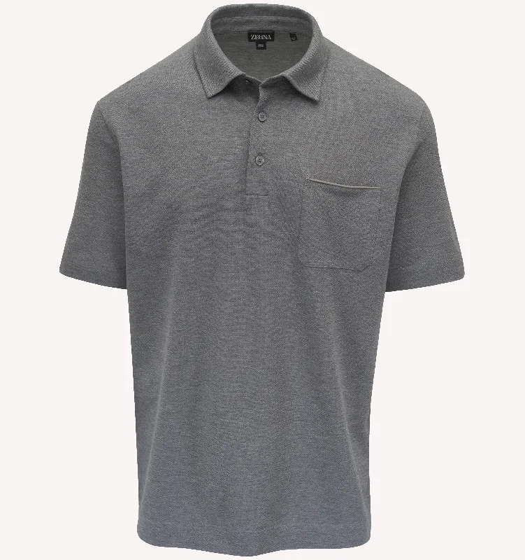Men's Three-Quarter Sleeved TopsZegna Piqué Polo in Charcoal