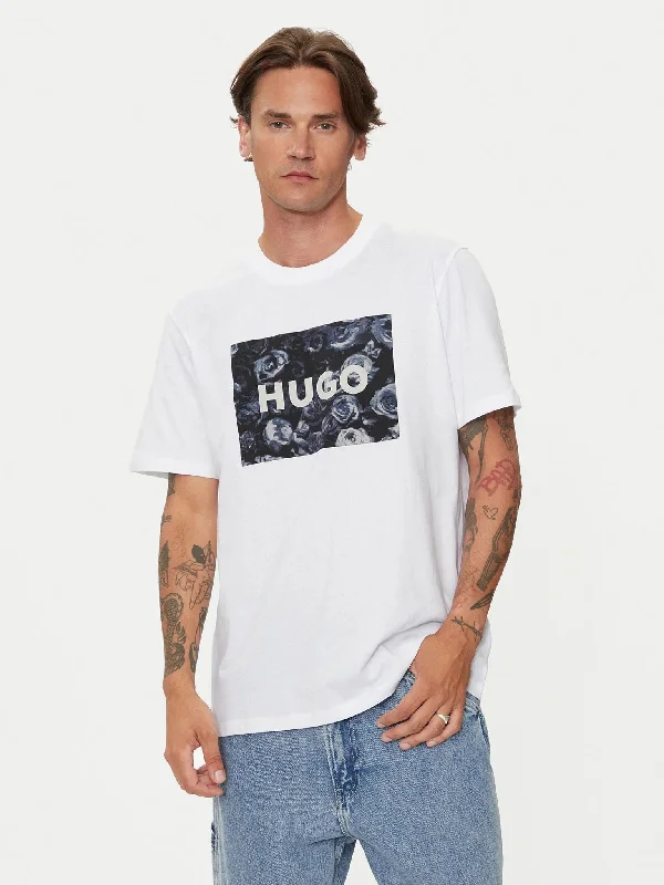Men's Shirts with Graphic PrintsHugo Men's Dulive Square Logo Short Sleeve T-Shirt, White