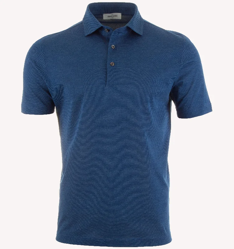 Men's Shirts with Appliqué DetailsGran Sasso Piqué Polo in Navy Blue