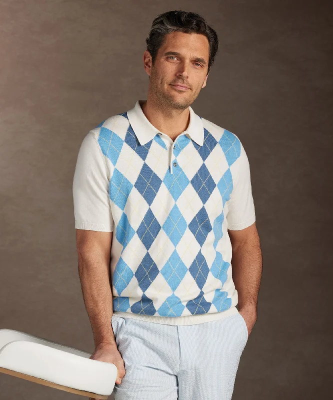 Men's Shirts with Double-Breasted DesignsArgyle Front Short-Sleeve Polo Shirt