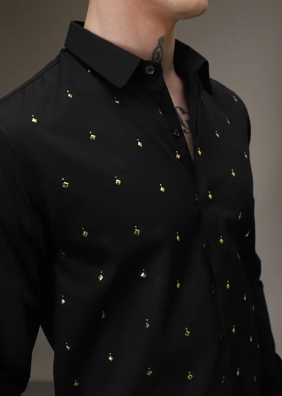 Men's Casual Friday Shirts for Relaxed Office DaysEmbellished Black Designer Shirt