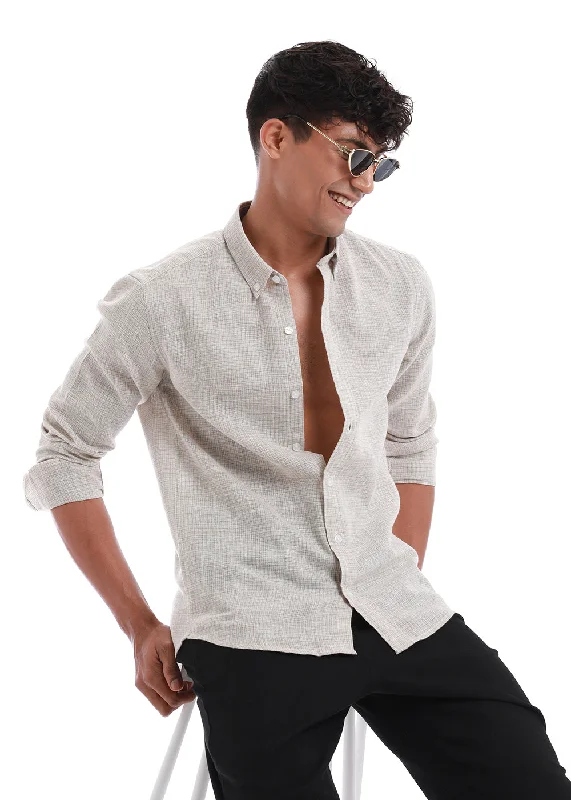 Men's Solid-Colored Shirts for VersatilityEcru Beige Blended Linen shirt