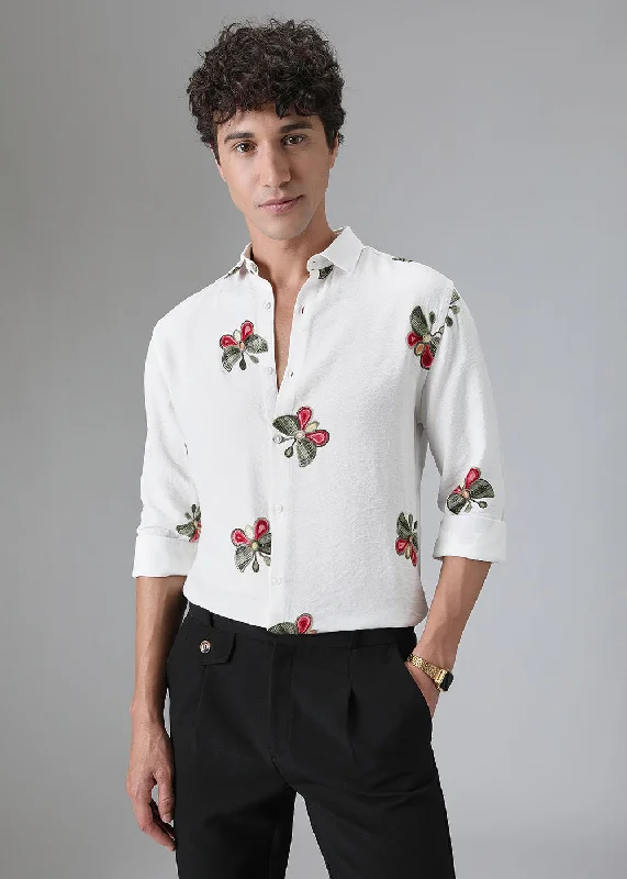 Men's Moisture-Wicking Shirts for All-Day ComfortWhite Butterfly Embroidered Shirt