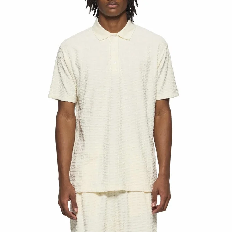 Men's Shirts with Lace-Up HemlinesPurple Brand PB Monogram Terry Towel SS Polo (Whisper White) P138-JTBW324